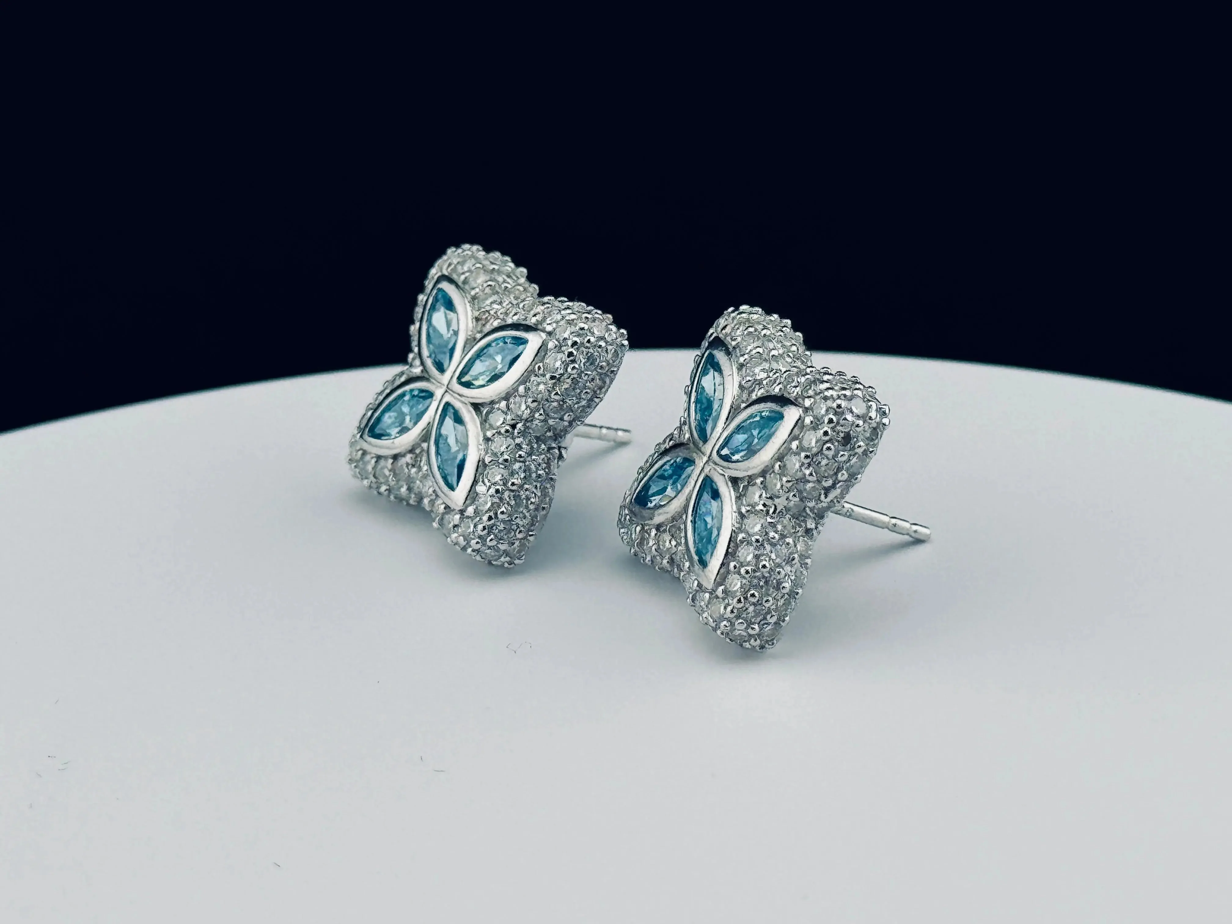 Blue Petal Moissanite Stud Earrings - Image 3