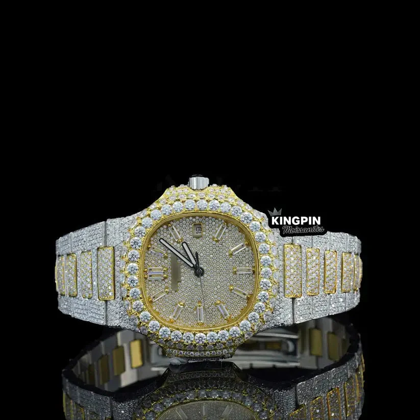 Fully Iced Nautilus Gold Moissanite Watch