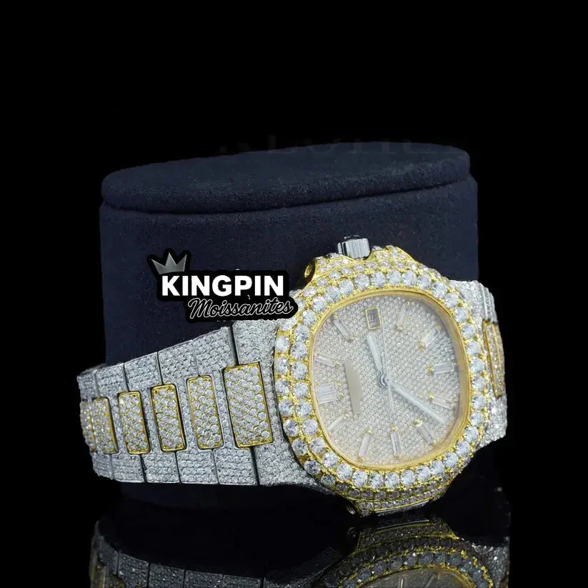 Fully Iced Nautilus Gold Moissanite Watch - Image 3