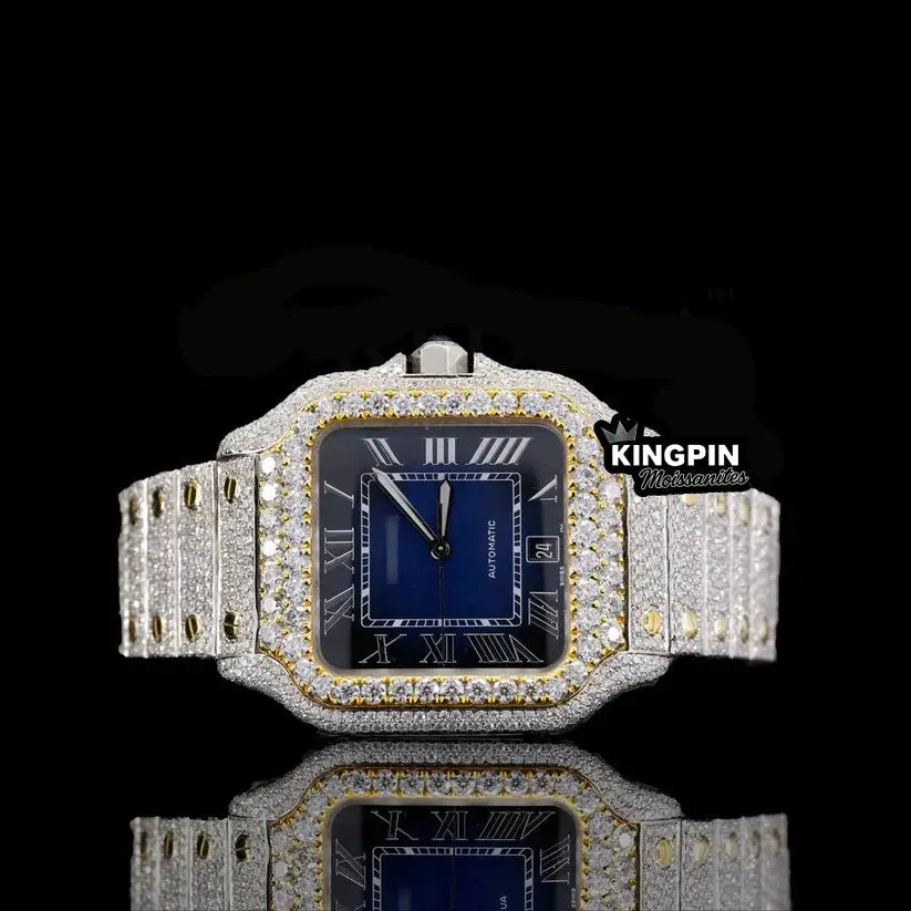Moissanite Square Watch Blue Dial