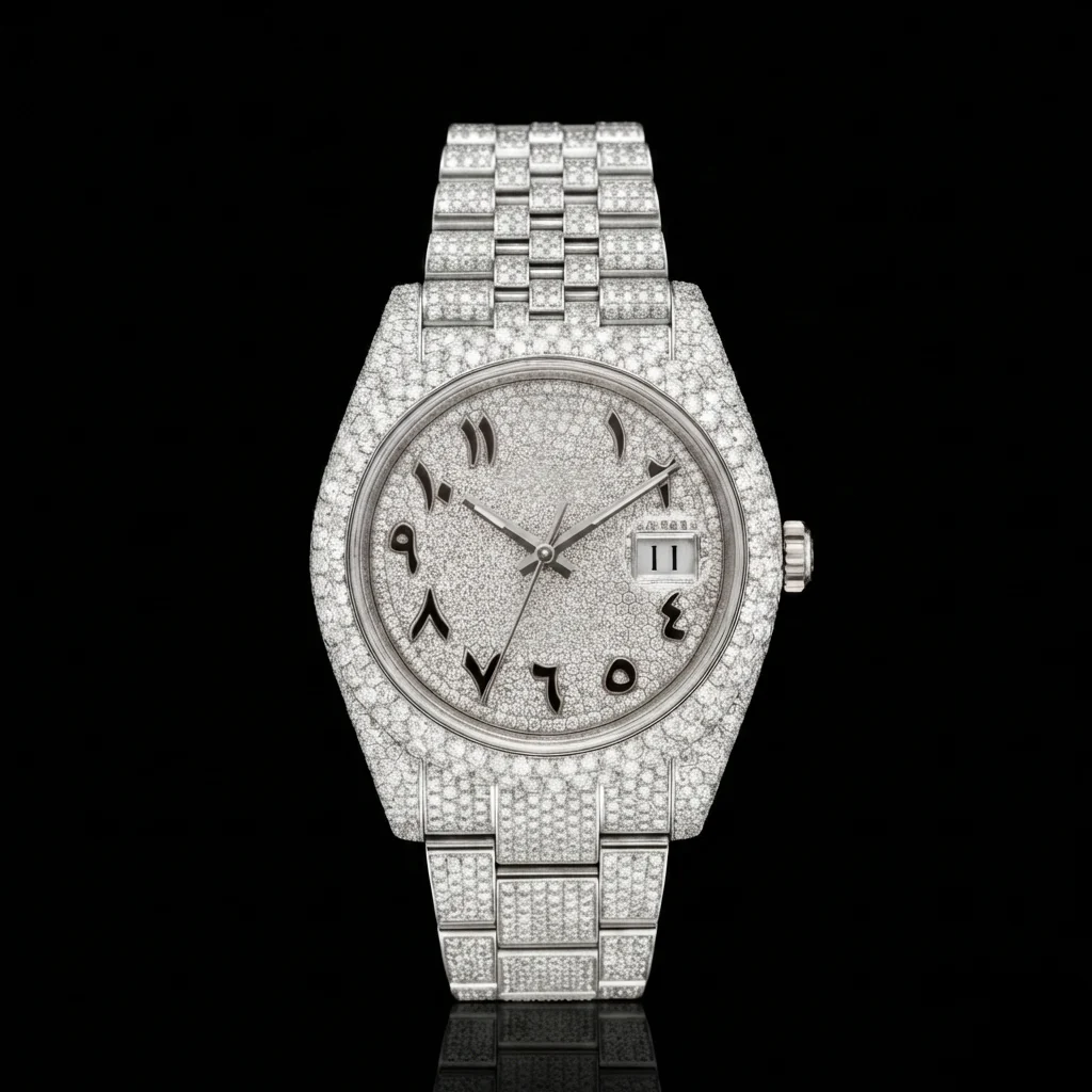 Custom Made VVS Moissanite Iced Out Arabic Watch - Image 3