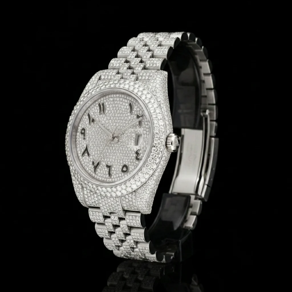 Custom Made VVS Moissanite Iced Out Arabic Watch - Image 4