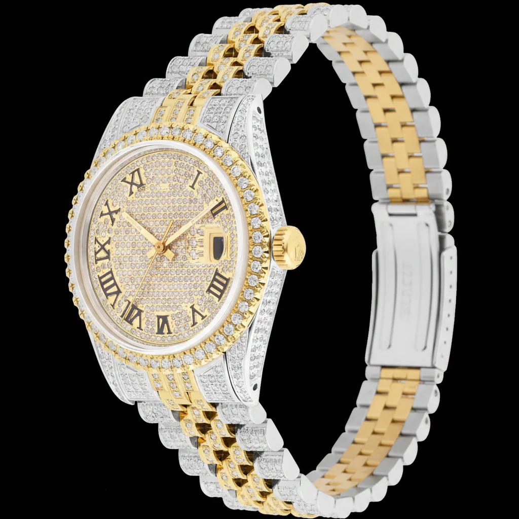 Custom Made Two Tone Moissanite Watch - Image 3