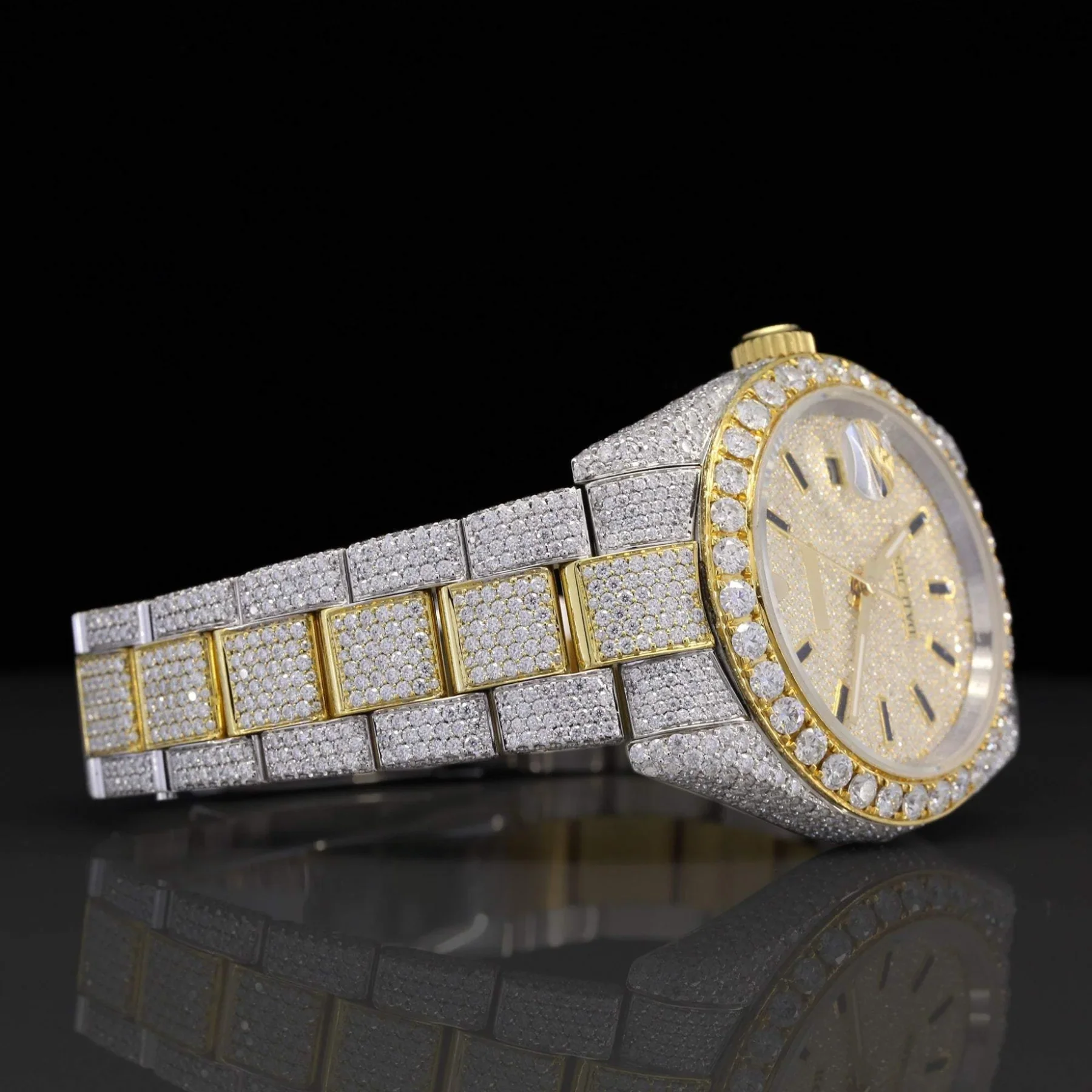 Custom Made VVS Two-Tone Yellow Moissanite Watch - Image 3